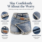 🔥New Arrivals & Best Sellers-Women's Rhinestone Layered Denim Skort