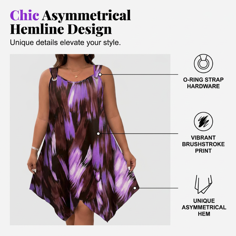 ⏳Time-Limited Special⏰ Elegant Gradient Print Sleeveless Dress – Asymmetrical Hem. O-Ring Straps. Flowy ✨
