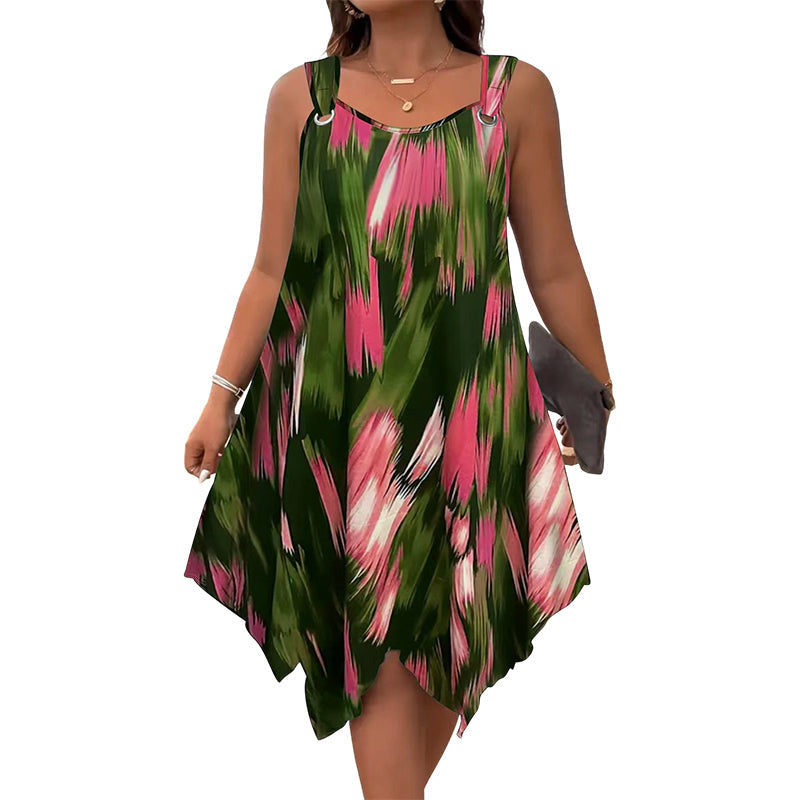 ⏳Time-Limited Special⏰ Elegant Gradient Print Sleeveless Dress – Asymmetrical Hem. O-Ring Straps. Flowy ✨