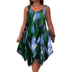 ⏳Time-Limited Special⏰ Elegant Gradient Print Sleeveless Dress – Asymmetrical Hem. O-Ring Straps. Flowy ✨