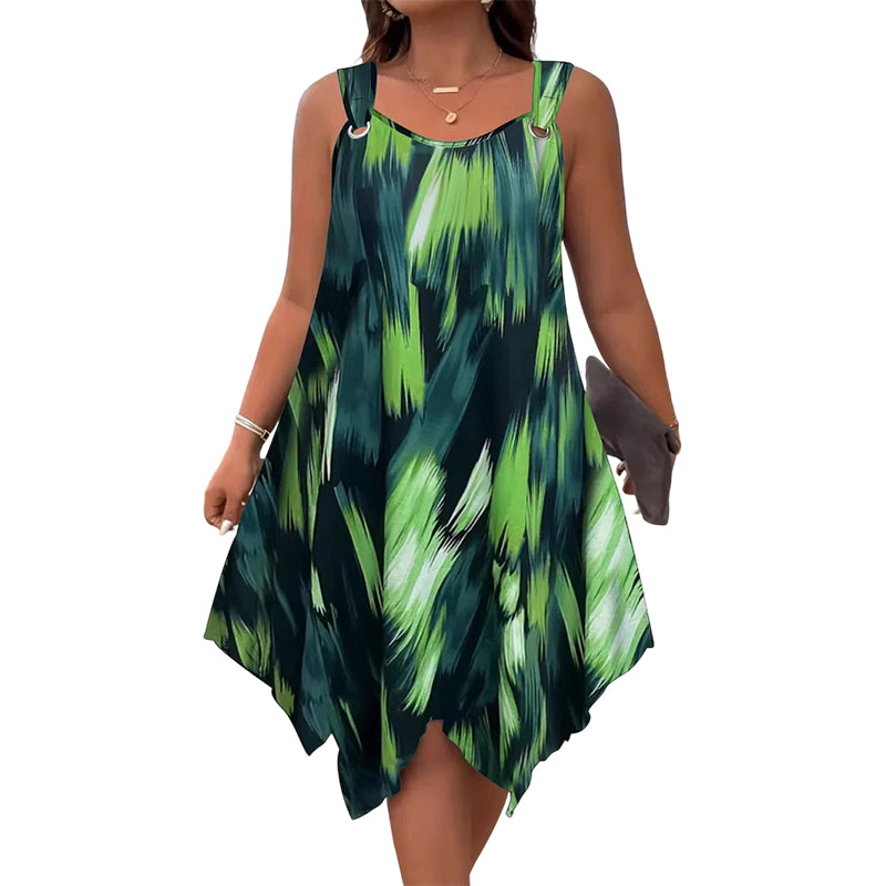 ⏳Time-Limited Special⏰ Elegant Gradient Print Sleeveless Dress – Asymmetrical Hem. O-Ring Straps. Flowy ✨