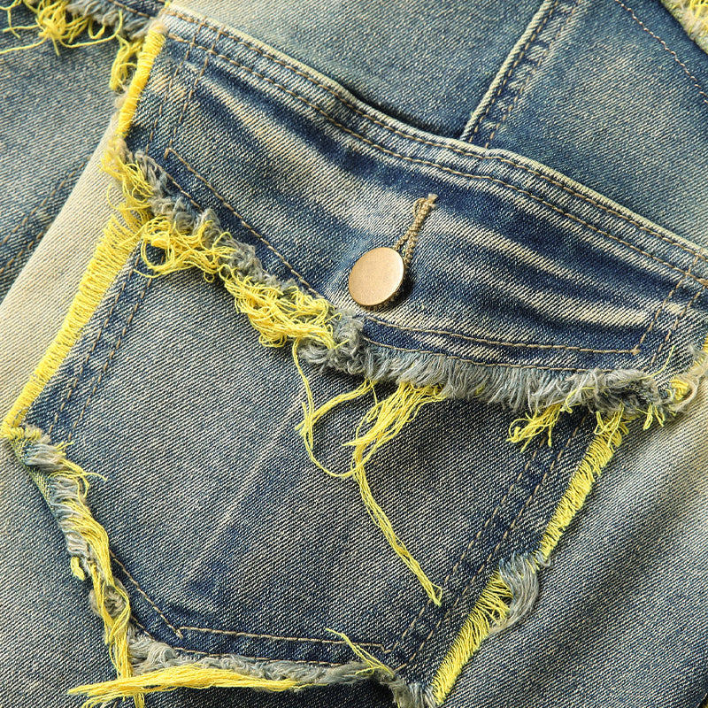 👖 Men's Deconstructed Frayed Flare Jeans — Raw Seams. Relaxed Fit. Streetwear Edge