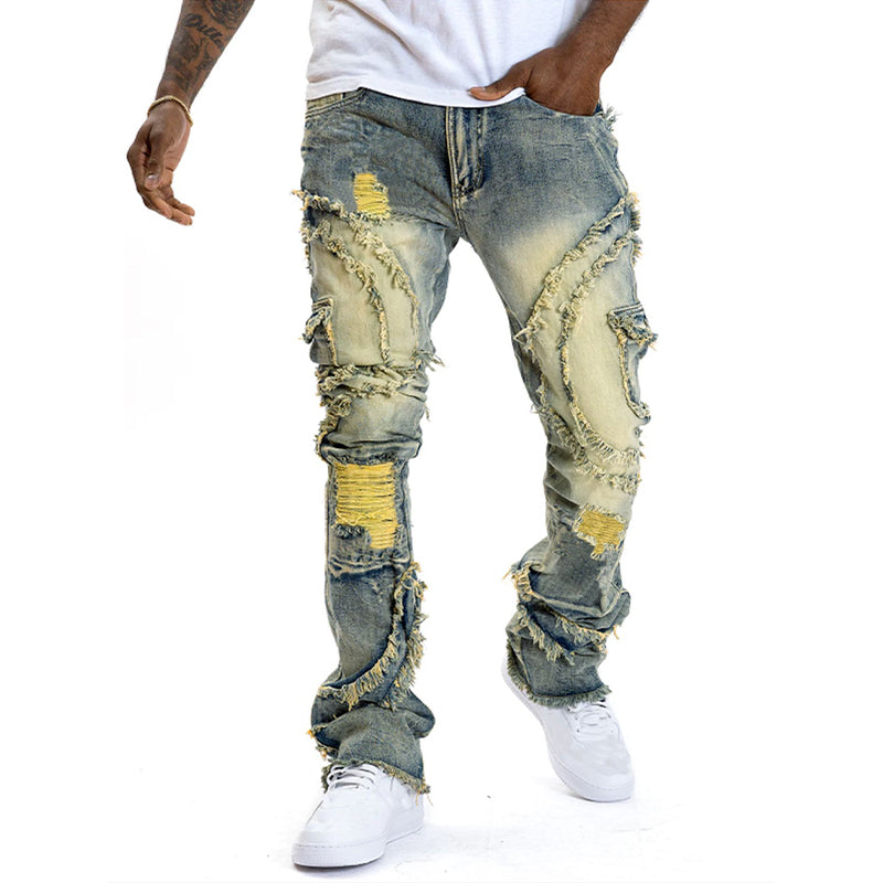 👖 Men's Deconstructed Frayed Flare Jeans — Raw Seams. Relaxed Fit. Streetwear Edge
