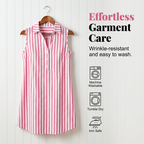 Women Sleeveless Striped Shirt Dress V Neck