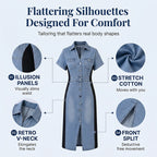 ⌛Limited-time offer-Denim Dress Slimming Contrast Color Midi Dress