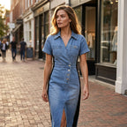 ⌛Limited-time offer-Denim Dress Slimming Contrast Color Midi Dress