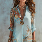 👗 LIMITED-TIME 50% OFF! ✨ Elegant Retro Print Maxi Dress – V-Neck Button-Down. Flowy Silhouette. Boho Chic 🌸