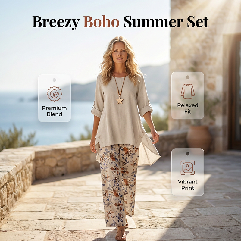 👚 50% OFF NOW! 🌿 Women's Cotton Linen Half Sleeve Top ＆ Pants Set – Breathable & lightweight – Perfect for summer. office or casual days – relaxed fit with natural texture 🌸✨