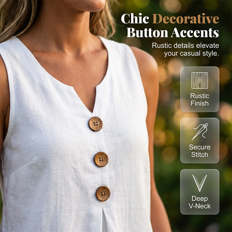 Women's V-Neck Sleeveless Cotton Linen Vest