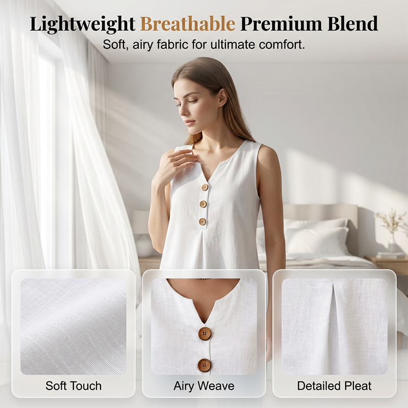 Women's V-Neck Sleeveless Cotton Linen Vest