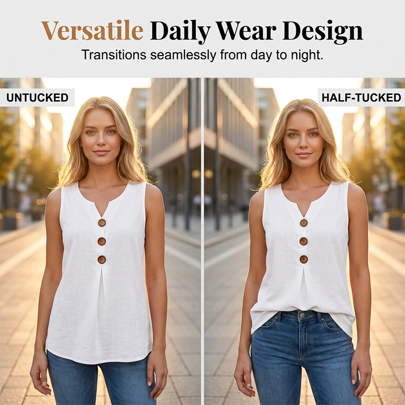 Women's V-Neck Sleeveless Cotton Linen Vest