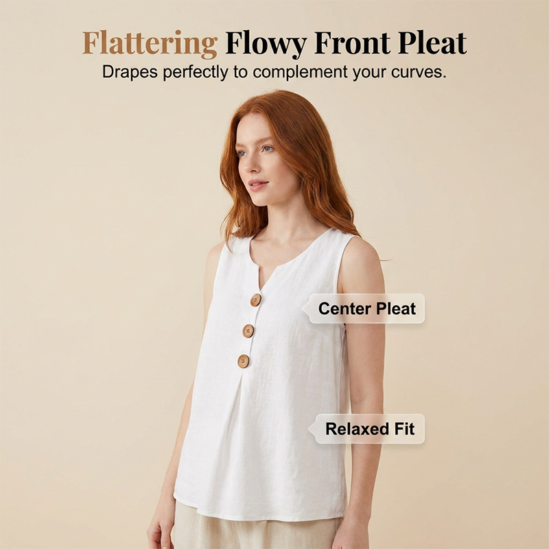 Women's V-Neck Sleeveless Cotton Linen Vest