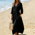 Women's V-Neck 3/4 Sleeve Maxi Dress