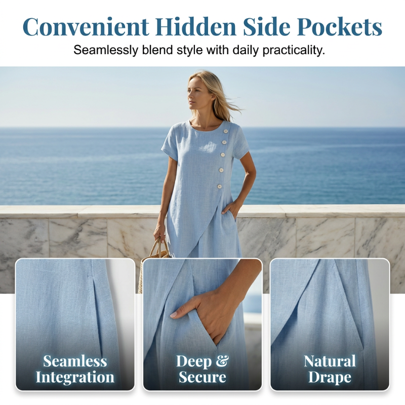 Women's Summer Round Neck Elegant Solid Color Dress