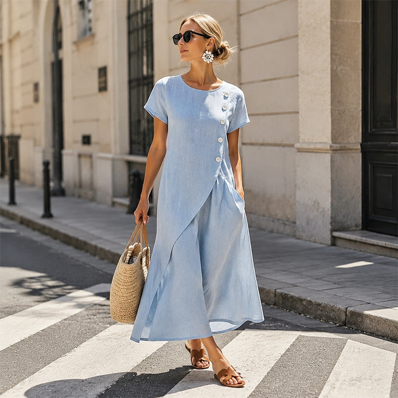 Women's Summer Round Neck Elegant Solid Color Dress