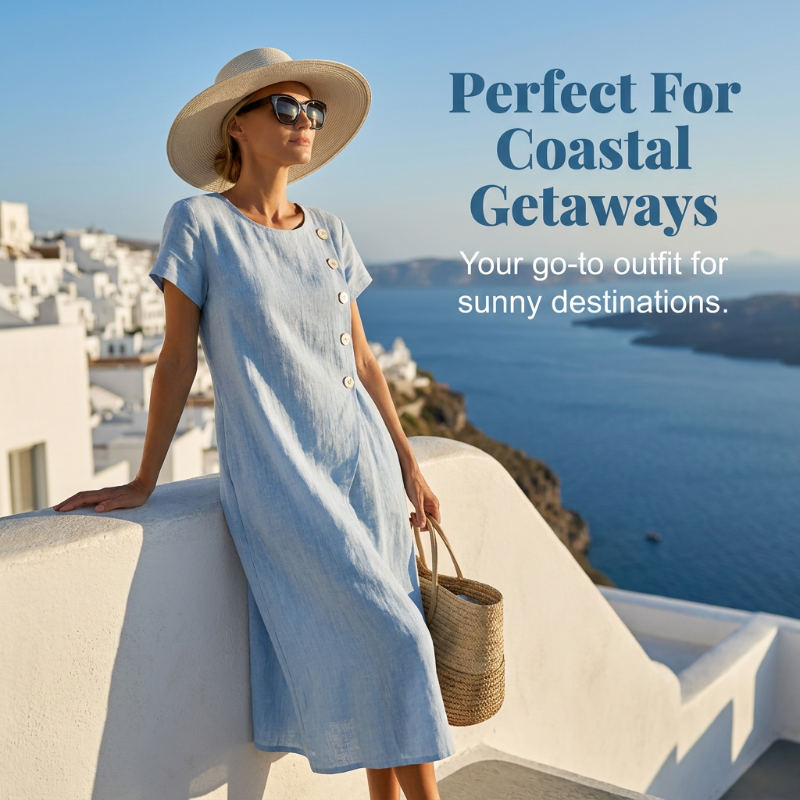 Women's Summer Round Neck Elegant Solid Color Dress