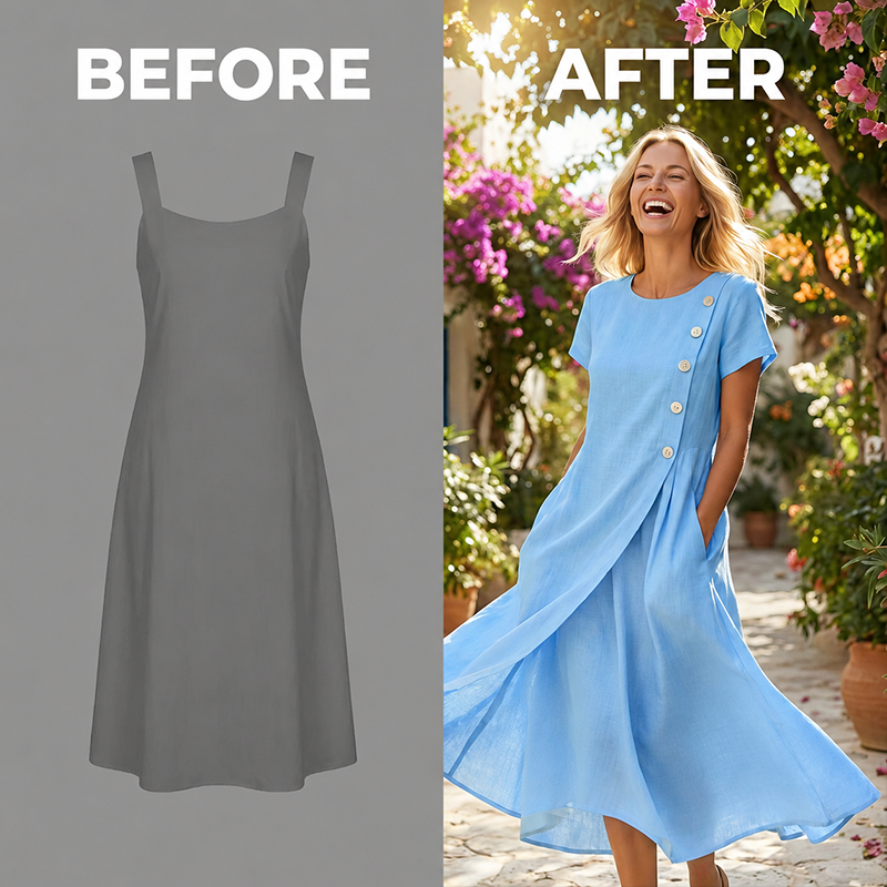 Women's Summer Round Neck Elegant Solid Color Dress