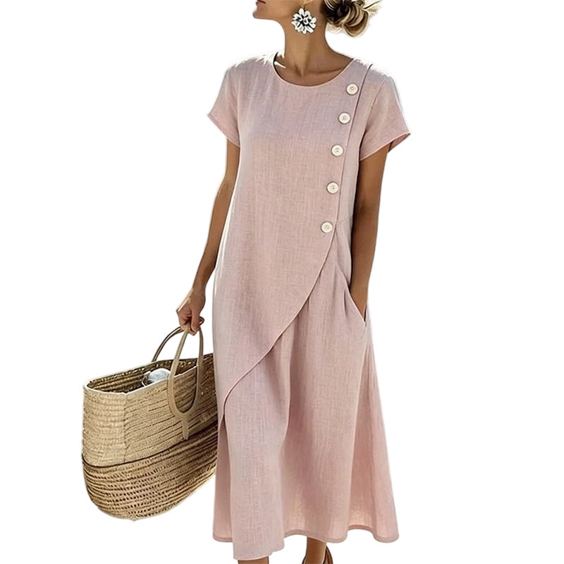 Women's Summer Round Neck Elegant Solid Color Dress