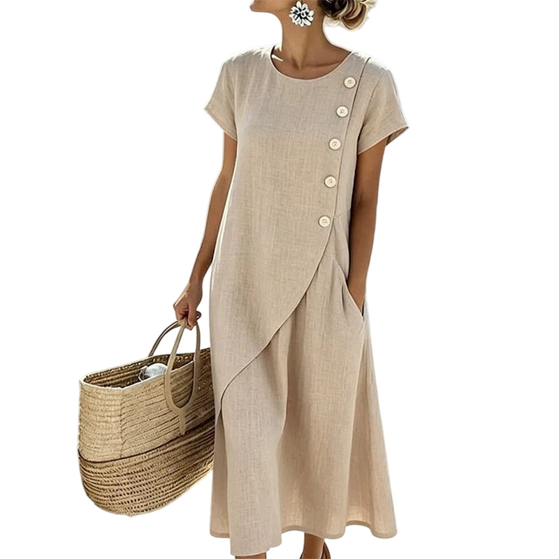 Women's Summer Round Neck Elegant Solid Color Dress
