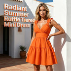 Women V Neck Ruffle Strap Summer Dress A Line Tiered Party Mini Dress