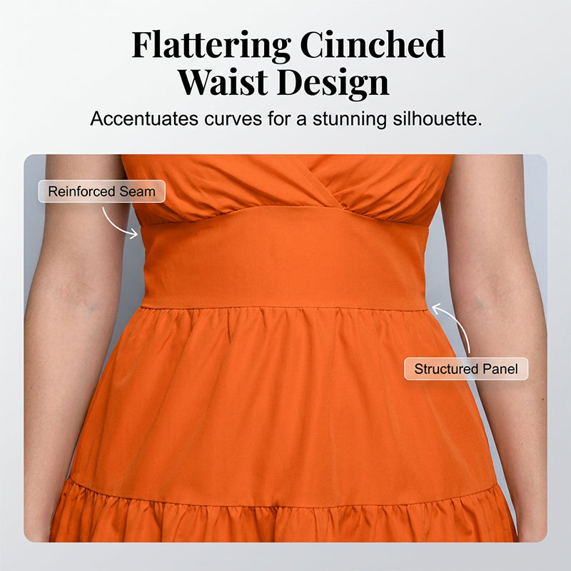 Women V Neck Ruffle Strap Summer Dress A Line Tiered Party Mini Dress