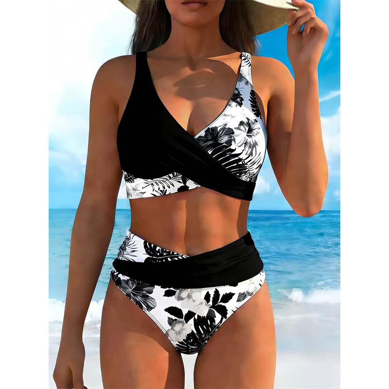 👙 Women's Floral Print High Waist Bikini Set