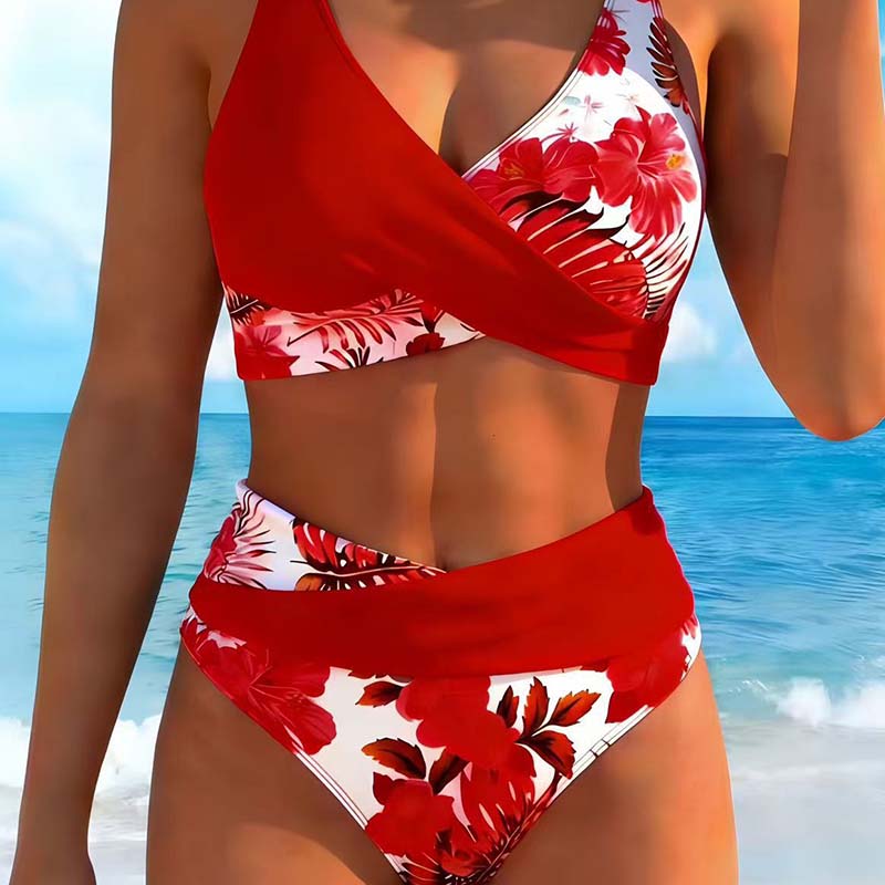👙 Women's Floral Print High Waist Bikini Set