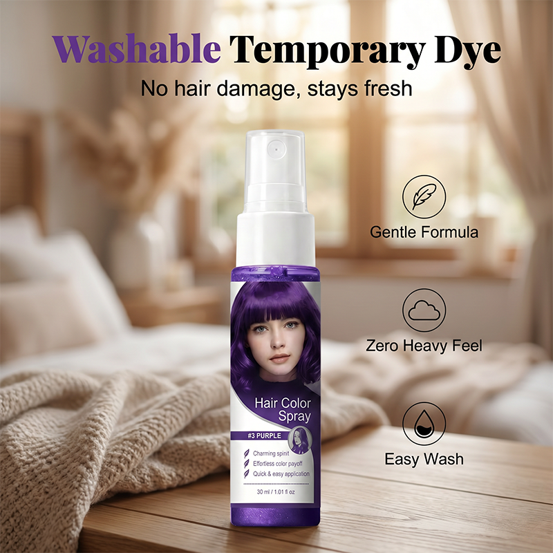 🥳2026 HOT SALE🥳💞50K+ SOLD!💨🌈 50% OFF! Temporary Hair Color Spray – Instant purple highlights. washable & gentle. No residue. no damage. Try a new look today! 🌟💜
